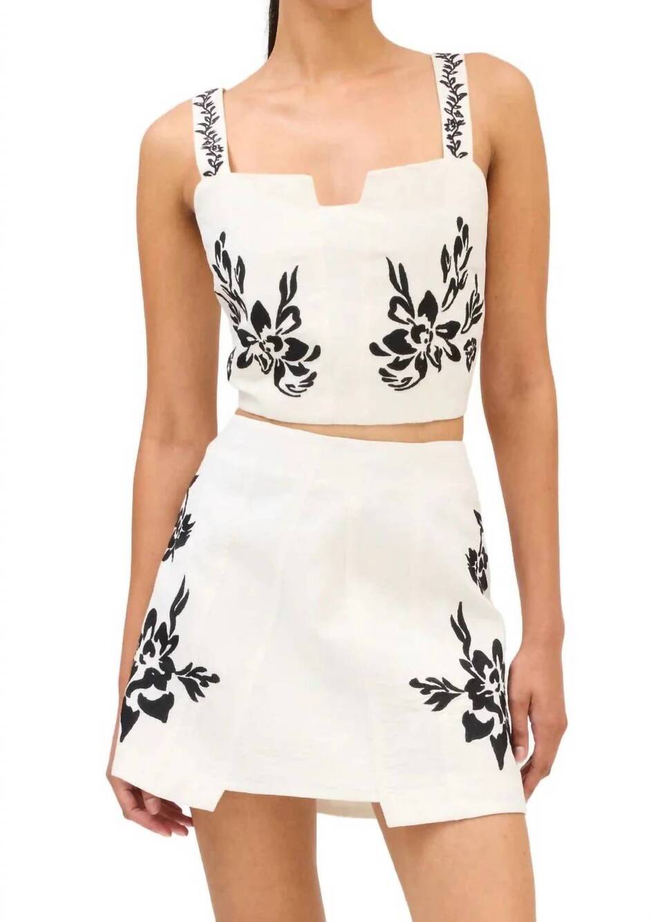 NEW ALLISON NEW YORK embroidered colette tank in ivory/black